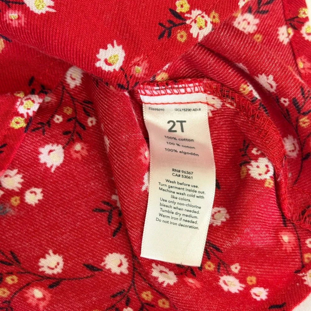 OshKosh Bgosh Girls 2T Red Floral Long Sleeve Ruffle Peasant Blouse Top